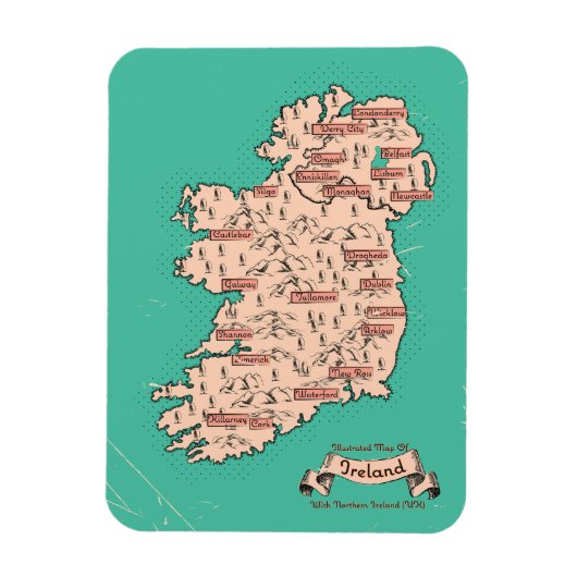 アイルランドのイラスト入りの旅行地図 マグネット (縦)