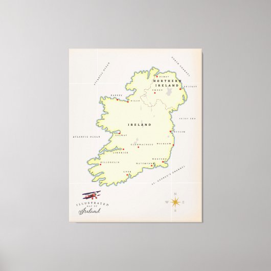 アイルランドのイラスト地図 キャンバスプリント (正面)