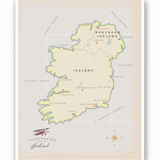 アイルランドのイラスト地図 シール (正面)