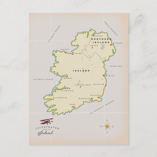 アイルランドのイラスト地図 ポストカード (正面)