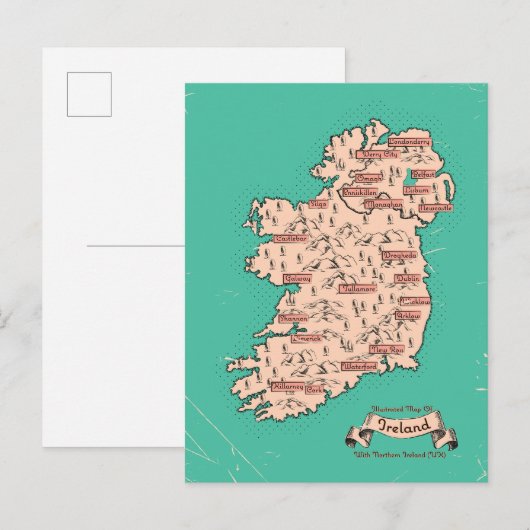 アイルランドのイラスト旅行地図 インビテーションポストカード (正面/裏面)