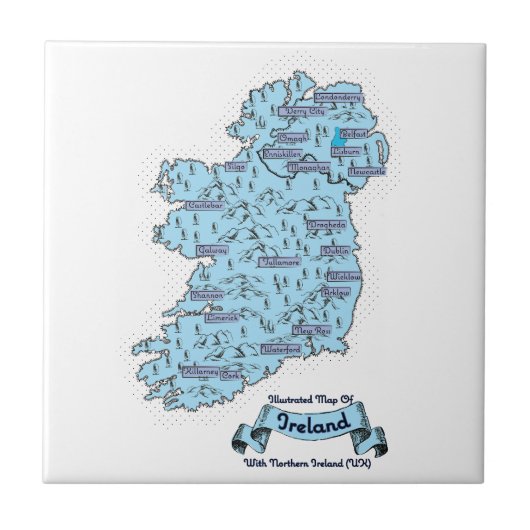 アイルランドのイラスト旅行地図 タイル (正面)