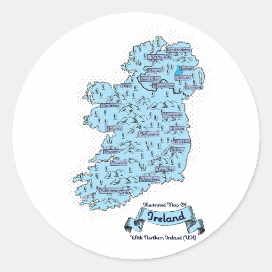 アイルランドのイラスト旅行地図 ラウンドシール (正面)
