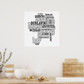 アイルランドのウィクロウ社のブラックタイポグラフィック地図 ポスター (キッチン)