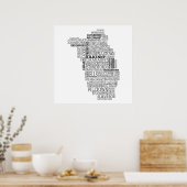 アイルランドのキルケニー州のブラックタイポグラフィック地図 ポスター (キッチン)