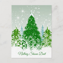 アイルランドのクリスマス、雪の多い緑のモミの木 シーズンポストカード