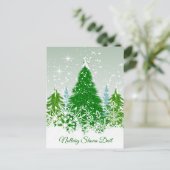 アイルランドのクリスマス、雪の多い緑のモミの木 シーズンポストカード (スタンド正面)