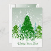 アイルランドのクリスマス、雪の多い緑のモミの木 シーズンポストカード (正面/裏面)
