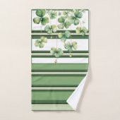 アイルランドのクローバーとストライプグリーンのサンパディの日 バスタオルセット (ハンドタオル)