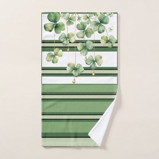アイルランドのクローバーとストライプグリーンのサンパディの日 バスタオルセット (ハンドタオル)