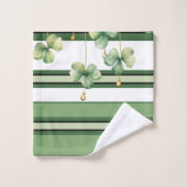 アイルランドのクローバーとストライプグリーンのサンパディの日 バスタオルセット (ウォッシュタオル)