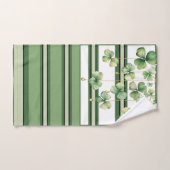 アイルランドのクローバーとストライプグリーンのサンパディの日 バスタオルセット (ハンドタオル)