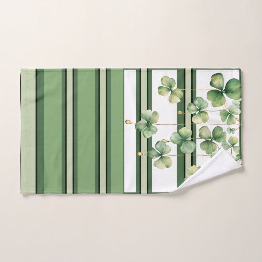 アイルランドのクローバーとストライプグリーンのサンパディの日 バスタオルセット (ハンドタオル)