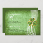 アイルランドのクローバーとヴェールの結婚式・婚約パーティー 招待状 (正面/裏面)