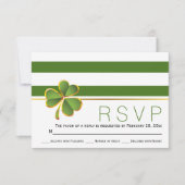 アイルランドのクローバーグリーンと白のストライプの結婚式の出欠確認 出欠カード (正面)