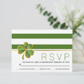 アイルランドのクローバーグリーンと白のストライプの結婚式の出欠確認 出欠カード (スタンド正面)