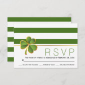 アイルランドのクローバーグリーンと白のストライプの結婚式の出欠確認 出欠カード (正面/裏面)