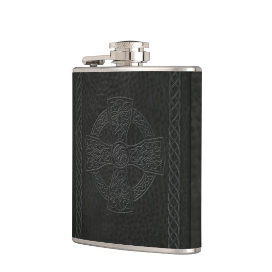 アイルランドのケルト十字ののどの革 フラスク (左)