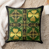 アイルランドのケルト十字架/黒/金ゴールド/緑十字シャムロック クッション (ブランケット)