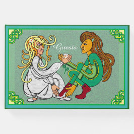 アイルランドのケルト愛好家グリーン結び糸細工アート ゲストブック