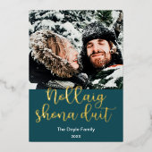 アイルランドのゲール語でクリスマスを祝うノライクショナドゥイットメリークリスマス 箔シーズンカード (正面)