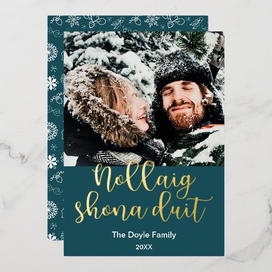 アイルランドのゲール語でクリスマスを祝うノライクショナドゥイットメリークリスマス 箔シーズンカード (正面/裏面)