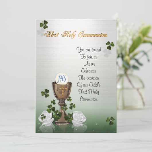 アイルランドのシャムロックとの最初の聖餐式の招待 招待状 (スタンド正面)