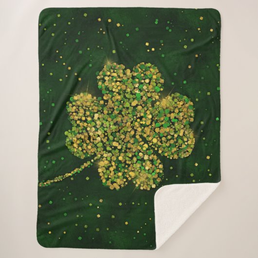 アイルランドのシャムロックの四葉のラッキークローバー シェルパブランケット (正面)