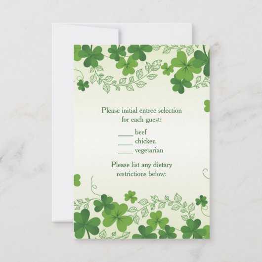 アイルランドのシャムロックの結婚式返信カード 招待状 (裏面)