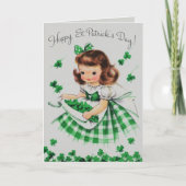 アイルランドのシャムロックの花を身に着けたレトロな少女 シーズンカード (正面)