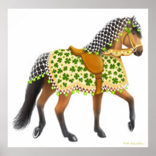アイルランドのシャムロックパレードの馬のプリント ポスター