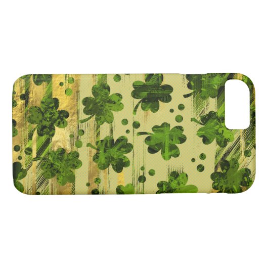 アイルランドのシャムロック-クローバーの色彩の鮮やかな金ゴールドおよび緑 Case-Mate iPhoneケース (裏面(横))
