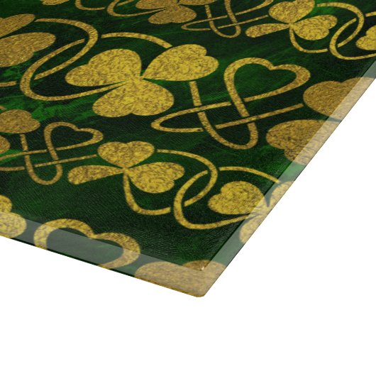 アイルランドのシャムロック-クローバーの金ゴールドおよび緑パターン カッティングボード (角)