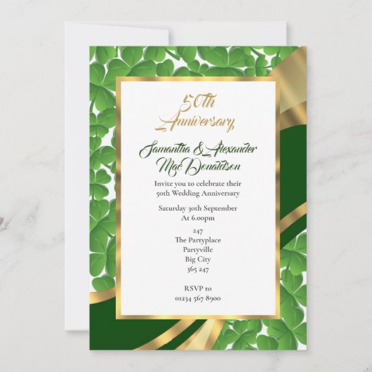 アイルランドのシャムロック ゴールド 結婚50周年記念 招待状 (正面)