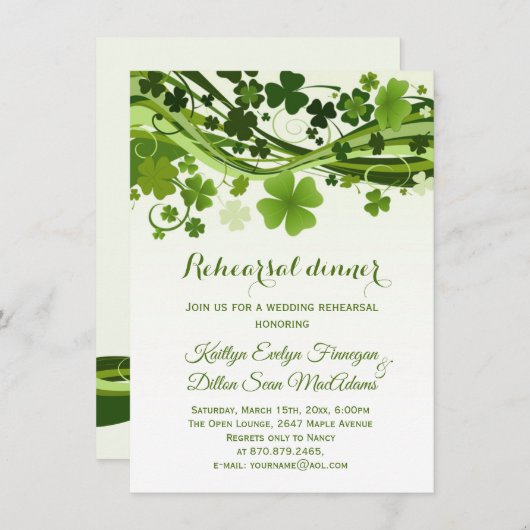 アイルランドのシャムロック、スワーリハーサルディナー 招待状 (正面/裏面)