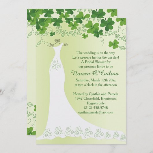 アイルランドのシャムロ結婚ック、ズガウンブライダルシャワー 招待状 (正面/裏面)