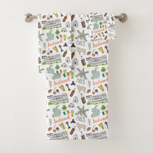 アイルランドのスケッチの落書きパターン バスタオルセット (インサイチュ)