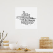 アイルランドのタイロン社のブラックタイポグラフィ地図 ポスター (キッチン)