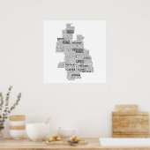 アイルランドのティペラリー社のブラックタイポグラフィック地図 ポスター (キッチン)