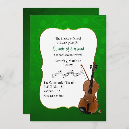 アイルランドのテーマのバイオリンの演奏会の招待状 招待状 (正面/裏面)