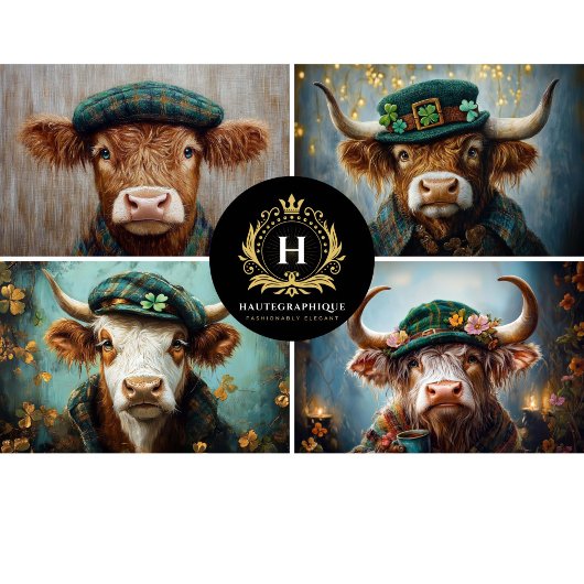 アイルランドのハイランド牛のコラージュのデコページ 薄葉紙