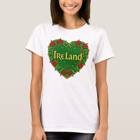 アイルランドのハートとバラ Tシャツ (正面)