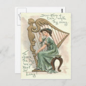 アイルランドのハープのヴィクトリアン少女 ポストカード (正面/裏面)