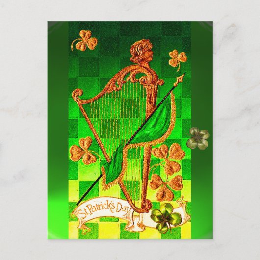 アイルランドのハープ、グリーン金ゴールドシャンロックセントパトリックの日 ポストカード (正面)