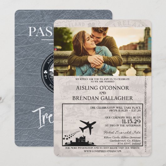 アイルランドのパスポート風結婚式招待状 招待状 (正面/裏面)