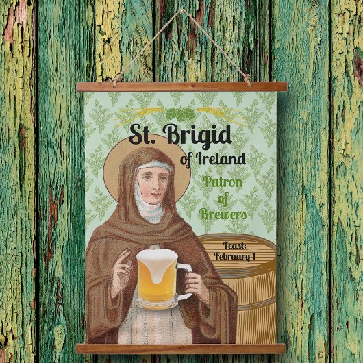 アイルランドのブリギタとビールの樽 吊り下げ型タペストリー