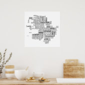 アイルランドのマヨ島のブラックタイポグラフィ地図 ポスター (キッチン)