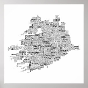 アイルランドのムンスターのブラックタイポグラフィック地図 ポスター