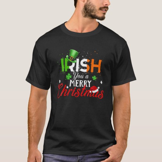 アイルランドのメリークリスマスおもしろいアイルランド国旗Xma Tシャツ (正面)