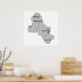 アイルランドのモナハンのブラックタイポグラフィ地図 ポスター (キッチン)